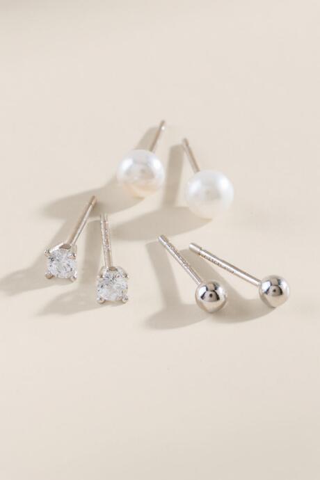 Francesca's Amaya 3mm Cubic Zirconia Stud Earring Set - Pearl