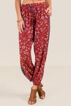 Francesca's Katie Floral Waist Tie Pants - Brick