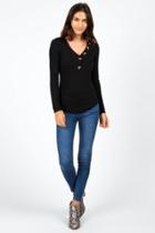 Francesca's Anette Asymmetrical Button Top - Black