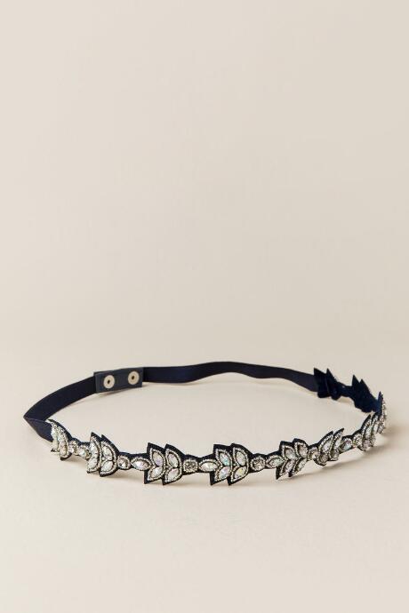 Francesca's Bryleigh Leaf Rhinestone Embellished Belt - Navy