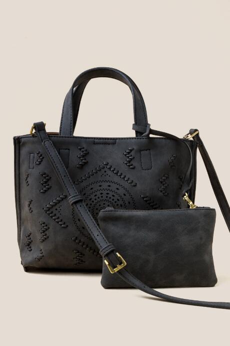 Francesca's Sophie Medallion Perforated Mini Tote - Dark Grey