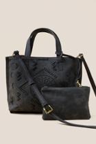 Francesca's Sophie Medallion Perforated Mini Tote - Dark Grey