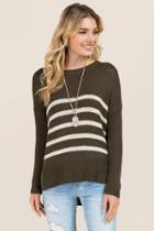 Mi Ami Jett Striped Step Hem Pullover Sweater - Olive