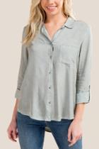 Francesca's Karina Button Down Top - Dark Olive