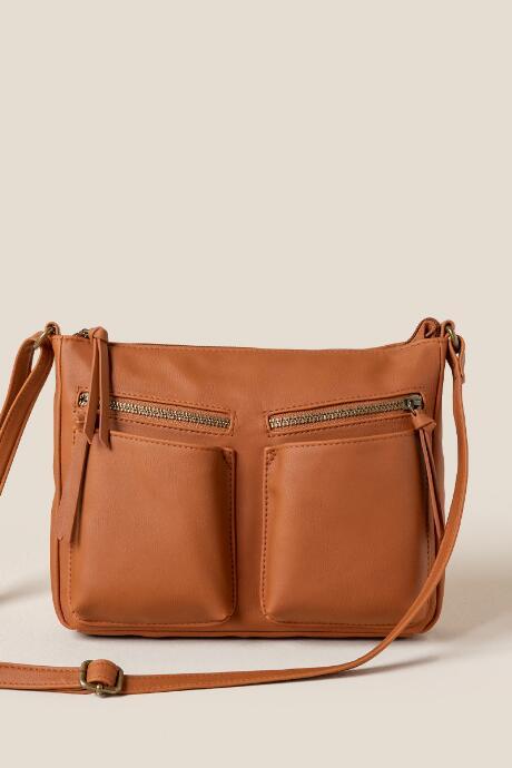 Francesca's Alani Double Pocket Crossbody - Cognac