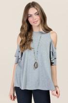 Alya Dee Cold Shoulder Ruffle Sleeve Cupro Top - Heather Gray