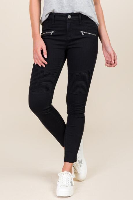 Harper Mid Rise Moto Zipper Skinny Jeans - Black