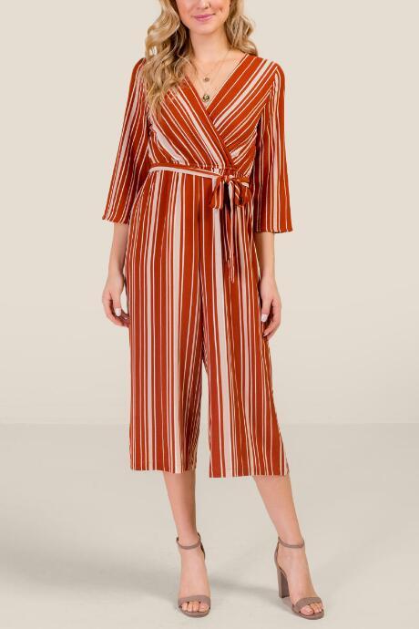 Francesca Inchess Anastasia Striped Culotte Jumpsuit - Cinnamon
