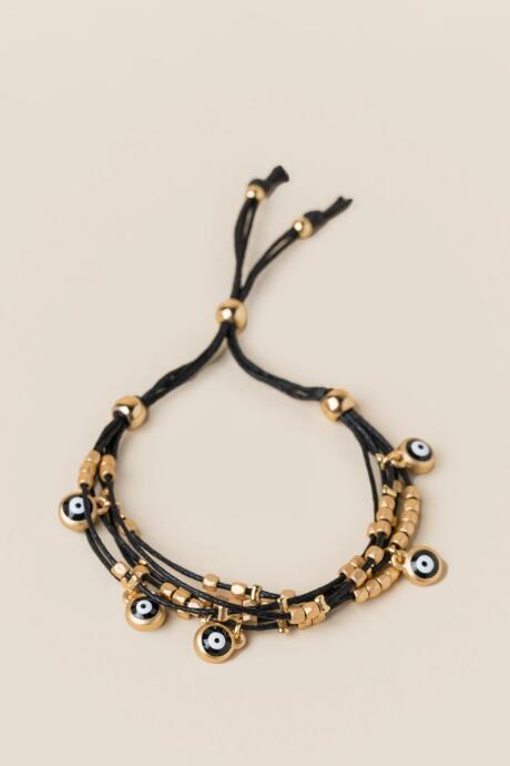 Francesca's Evil Eye Charm Pull Tie Bracelet In Black - Black