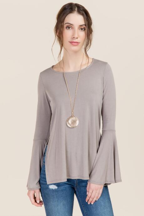 Jolie Edyn Bell Sleeve Cupro Top - Taupe
