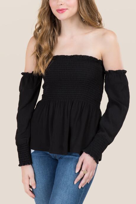 Francesca's Tori Off The Shoulder Ruffle Top - Black