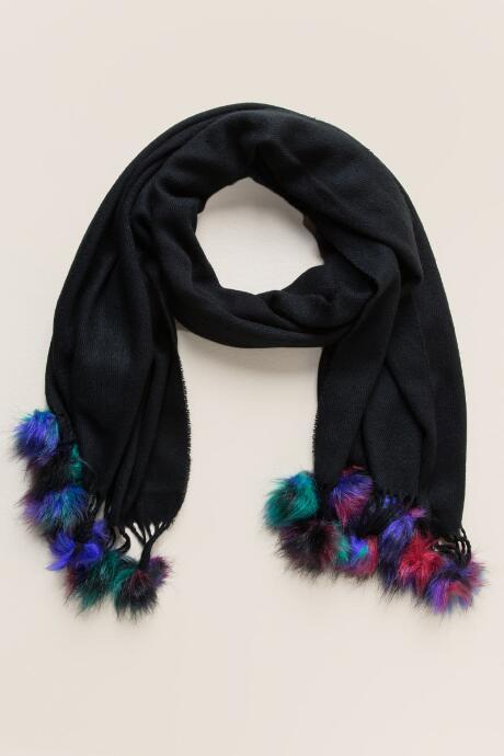 Francesca's Echo Multi-colored Fur Pom Pom Scarf - Black