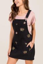 Francesca's Janessa Embroidered Floral Skirtall - Black