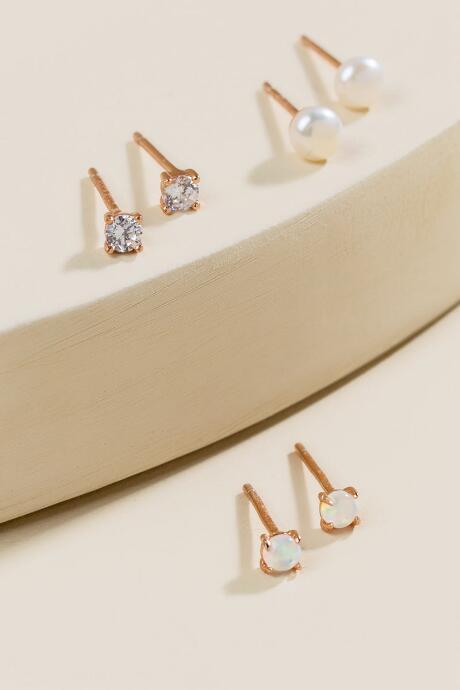 Francesca's Keyla Sterling Stud Set - Pearl