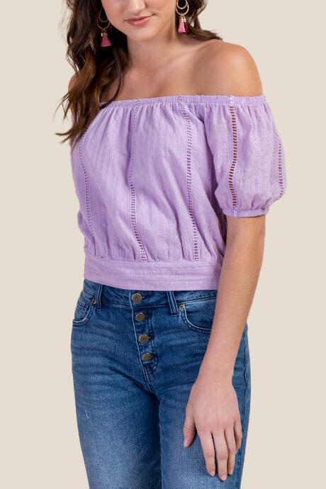 Francesca's Clara Off The Shoulder Eyelet Blouse - Lavender
