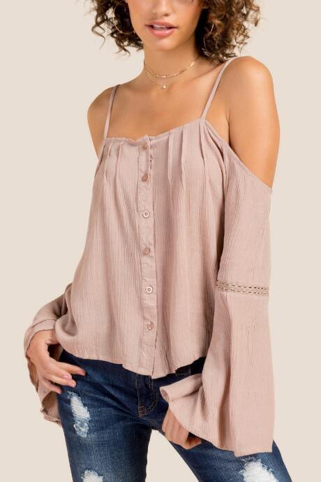 Francesca Inchess Calvine Cold Shoulder Button Down Blouse - Mauve