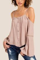 Francesca Inchess Calvine Cold Shoulder Button Down Blouse - Mauve