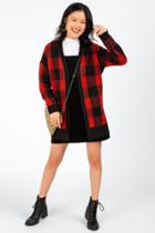 Francesca's Kimmie Buffalo Plaid Cardigan - Red