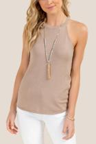Francesca's Adelyn High Neck Sweater Sleeveless Top - Taupe