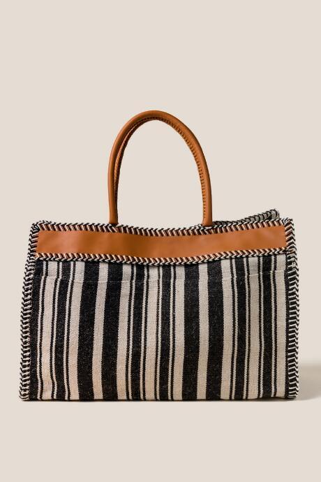 Francesca's Madison Striped Tote - Black/white
