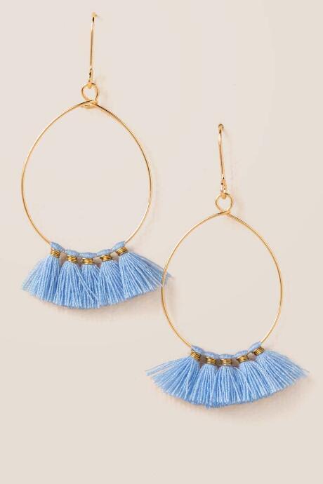 Francesca's Gabi Thin Hoops With Tassels - Periwinkle