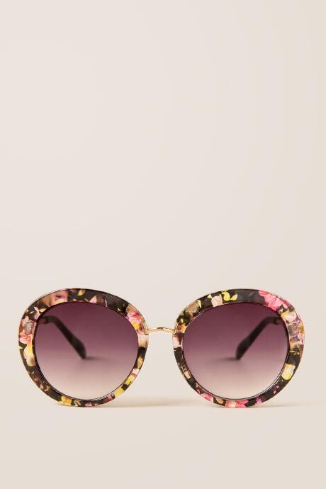 Francescas Janine Round Sunglasses In Floral - Black