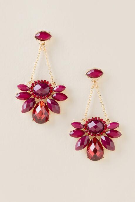 Francesca's Katerina Flower Drop Earring - Burgundy