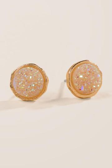 Francesca's Jaci Iridescent Druzy Stud Earrings - White