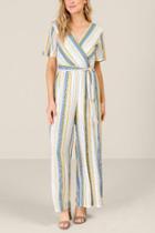 Francescas Itzel Multi Colored Stripe Jumpsuit - Ivory