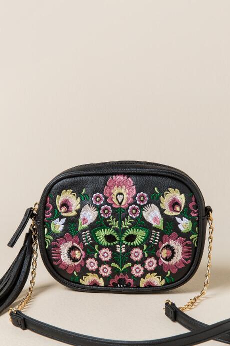 Francesca's Belinda Floral Embroidered Crossbody - Black