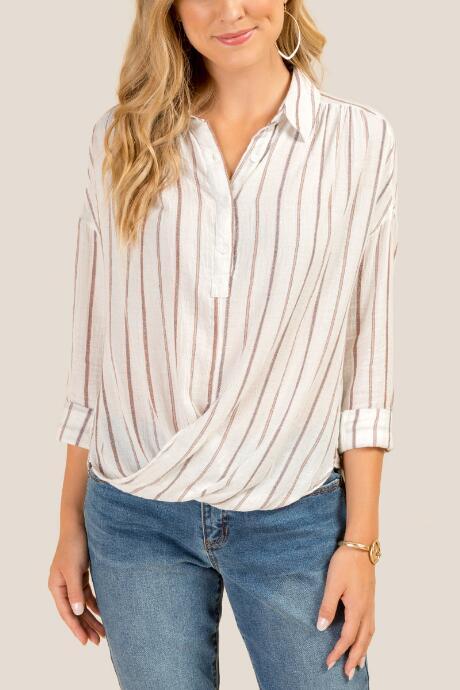 Francesca Inchess Ivy Striped Button Front Blouse - Cinnamon