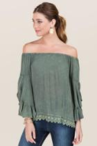 Blue Rain Ryanne Off The Shoulder Crochet Hem Top - Dark Olive