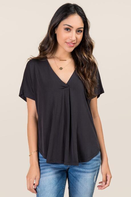 Lush Pleated Cupro Top - Black