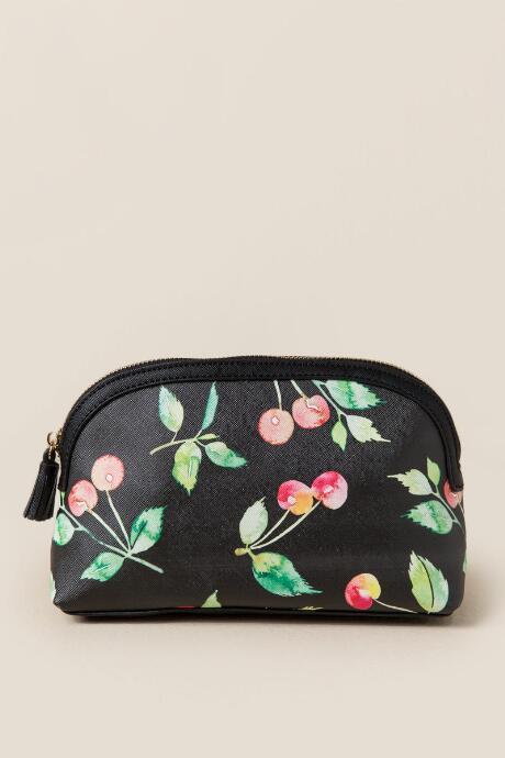 Francesca's Fresh Cherries Travel Cosmetic Pouch - Black