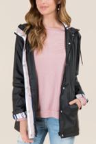 Francesca's Francis Multi Stripe Lined Rain Jacket - Black