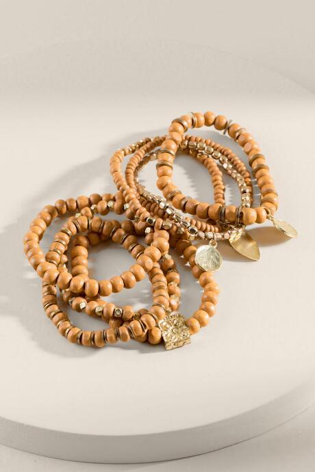 Francesca's Shannon Beaded Bracelet Set - Tan