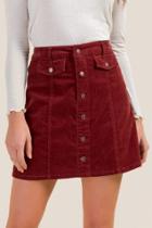 Francesca's Ava Button Front Corduroy Skirt - Brick