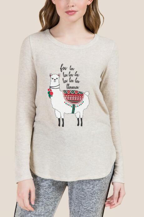 Francesca's Fa La La Llama Graphic Tee - Heather Oat
