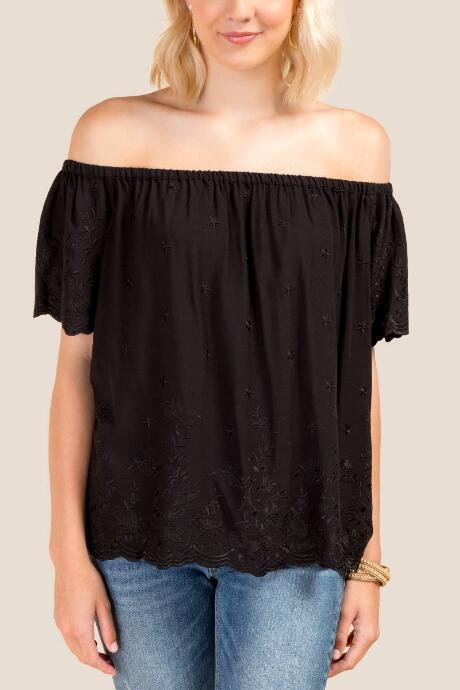 Francesca Inchess Darlene Embroidered Off The Shoulder Peasant Top - Black