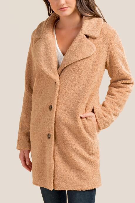 Francesca's Tamra Thin Sherpa Coat - Taupe