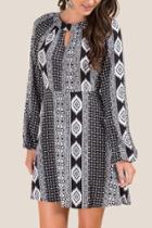 Francesca's Monica Mixed Pattern A-line Dress - Black