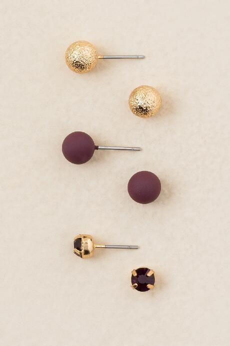 Francesca's Tyra Ball Stone Stud Earring Set - Burgundy