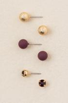 Francesca's Tyra Ball Stone Stud Earring Set - Burgundy