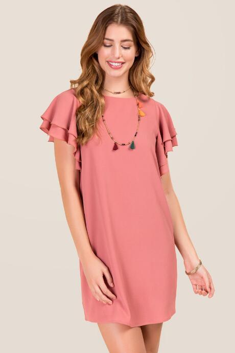 Alya Daina Ruffle Sleeve Shift Dress - Rose