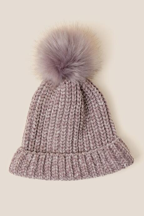 Francesca Inchess Rory Chenille Fur Pom Beanie - Gray