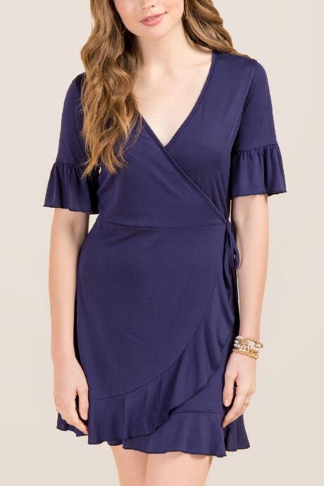 Francesca Inchess Coraline Ruffle Wrap Dress - Navy