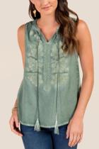 Francesca's Heather Ombre Embroidered Top - Dark Olive