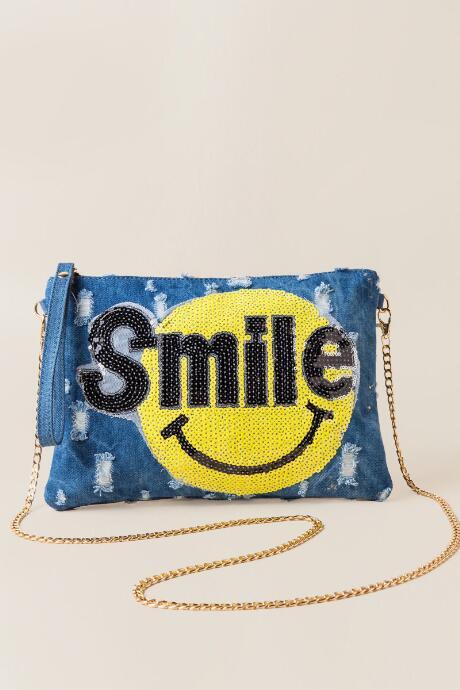 Francesca's Goldie Smile Denim Wristlet Crossbody - Yellow