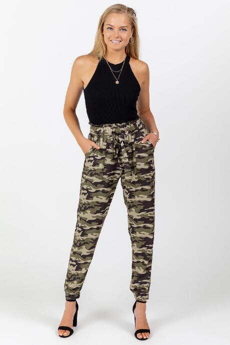 Francesca's Roz Camouflage Jogger - Olive