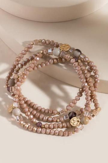 Francesca's Kiara Beaded Coin Bracelet Set - Taupe